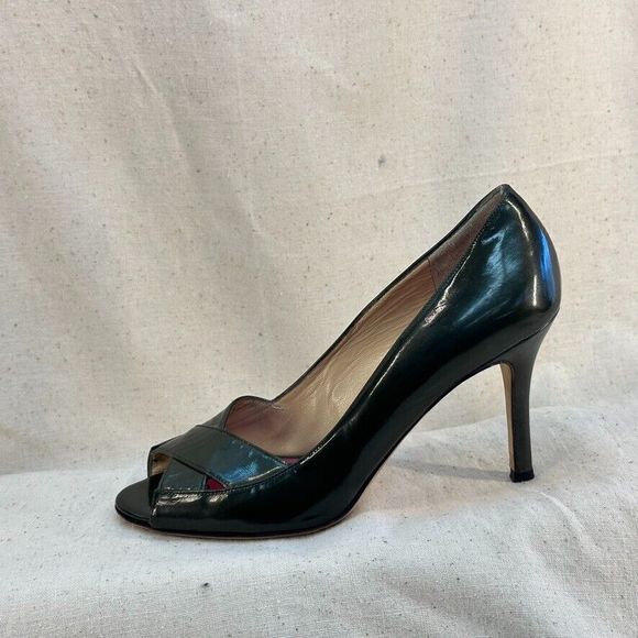 Kate Spade Green Peeptoe Pumps Stiletto Heels Patent Leather Made In Italy 7M - Picture 10 of 12